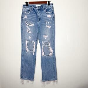 Flying Monkey Mid Rise Crop Straight Leg With Pink Distressing Women’s Size 28